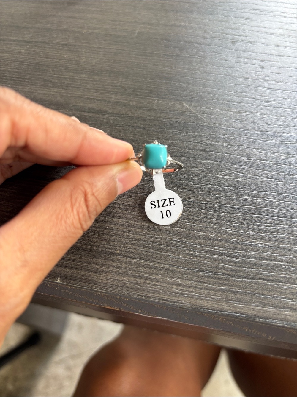 Turquoise Square Stone Silver Ring - Size 10